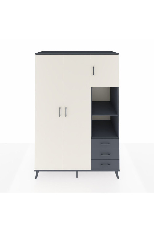 Kronos Dolap 5 Raflı 3 Çekmeceli 1 Askılı 132 x 59 x 195 cm Antrasit - Aytaşı - Antrasit