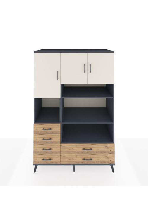 Kronos Dolap 9 Raflı 6 Çekmeceli 3 Kapaklı 132 x 59 x 195 cm Antrasit - Aytaşı - Çam