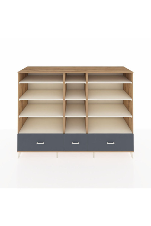 Kronos Dolap 12 Raflı 3 Çekmeceli 220 x 59 x 163 cm Çam - Aytaşı - Antrasit