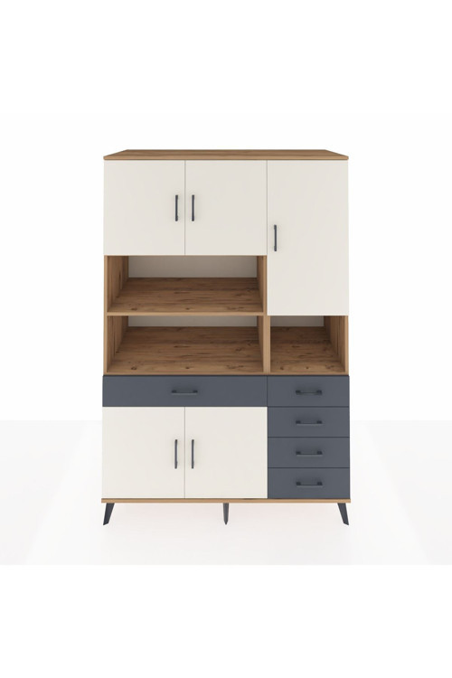 Kronos Dolap 9 Raflı 5 Çekmeceli 5 Kapaklı 132 x 59 x 195 cm Çam - Aytaşı - Antrasit