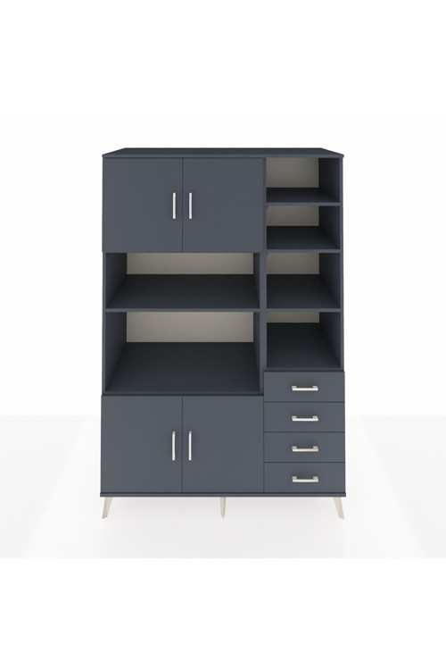 Kronos Dolap 9 Raflı 4 Çekmeceli 4 Kapaklı 132 x 59 x 195 cm Antrasit - Antrasit - Antrasit