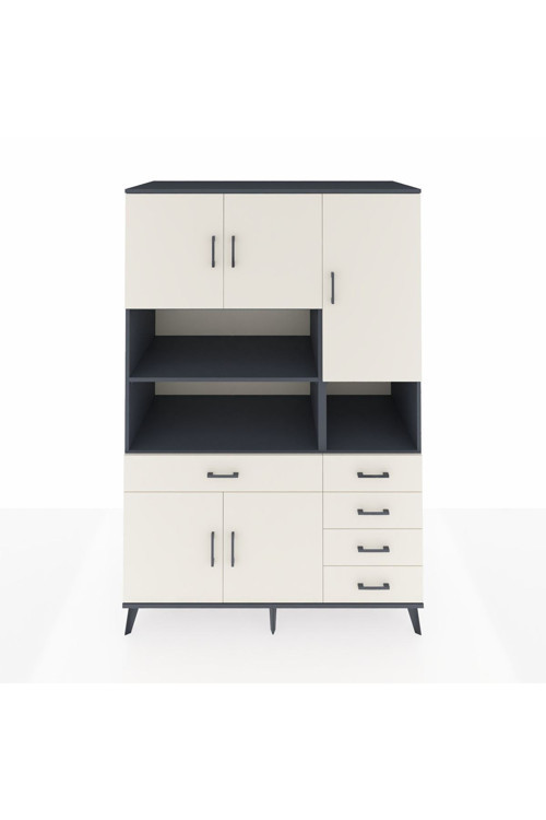 Kronos Dolap 9 Raflı 5 Çekmeceli 5 Kapaklı 132 x 59 x 195 cm Antrasit - Aytaşı - Aytaşı