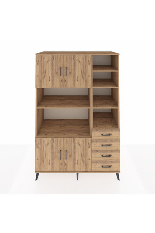 Kronos Dolap 9 Raflı 4 Çekmeceli 4 Kapaklı 132x59x195 Çam-Çam/Çam