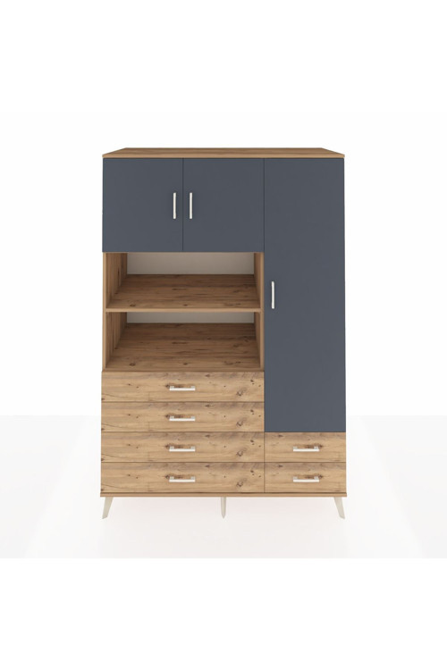 Kronos Dolap 9 Raflı 6 Çekmeceli 3 Kapaklı 132 x 59 x 195 cm Çam - Antrasit - Çam