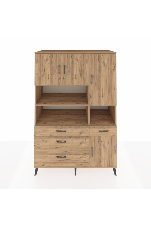 Kronos Dolap 9 Raflı 4 Çekmeceli 4 Kapaklı 132 x 59 x 195 cm Çam - Çam - Çam