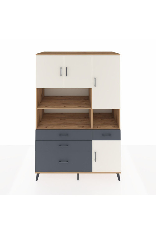 Kronos Dolap 9 Raflı 4 Çekmeceli 4 Kapaklı 132 x 59 x 195 cm Çam - Aytaşı - Antrasit