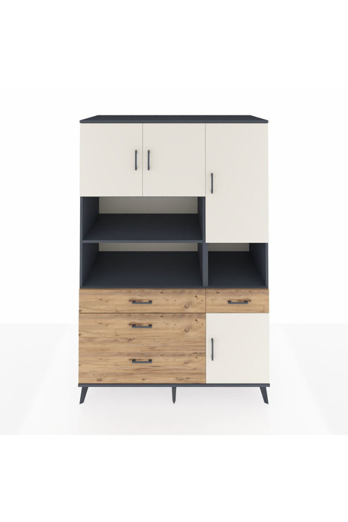 Kronos Dolap 9 Raflı 4 Çekmeceli 4 Kapaklı 132 x 59 x 195 cm Antrasit - Aytaşı - Çam