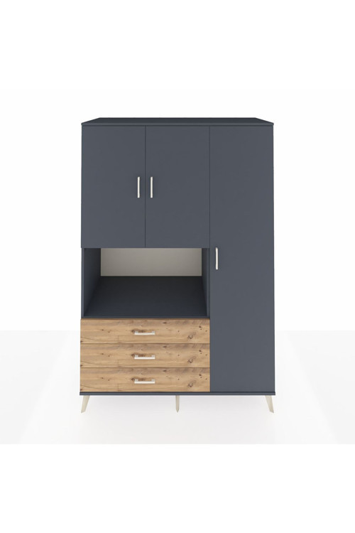 Kronos Dolap 7 Raflı 3 Çekmeceli 3 Kapaklı 132 x 59 x 195 cm Antrasit - Antrasit - Çam
