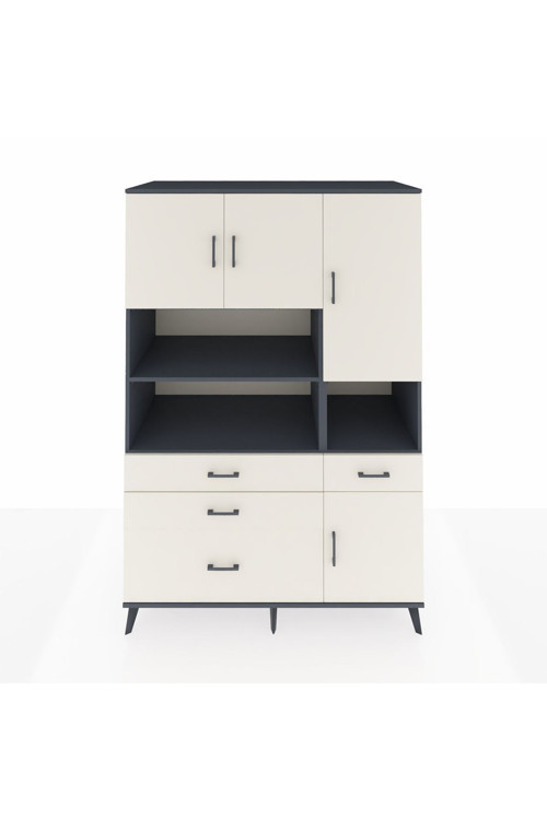 Kronos Dolap 9 Raflı 4 Çekmeceli 4 Kapaklı 132 x 59 x 195 cm Antrasit - Aytaşı - Aytaşı