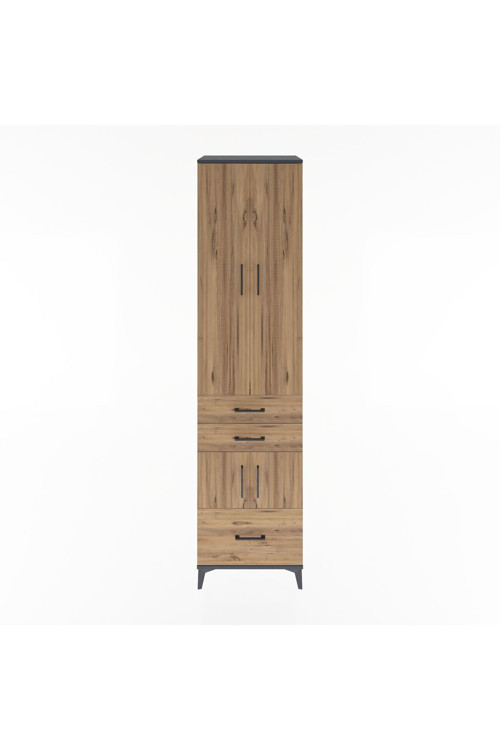 Hyperion Dolap 5 Raflı 3 Çekmeceli 4 Kapaklı 60 x 44 x 243 cm Antrasit - Çam