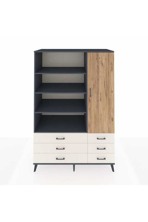 Kronos Dolap 8 Raflı 6 Çekmeceli 1 Kapaklı 132 x 59 x 195 cm Antrasit - Çam - Aytaşı