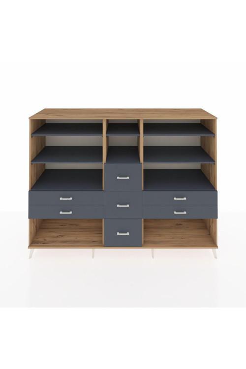Kronos Dolap 8 Raflı 7 Çekmeceli 220 x 59 x 163 cm Çam - Antrasit
