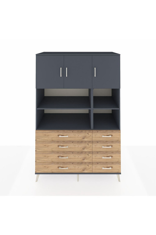 Kronos Dolap 8 Raflı 8 Çekmeceli 3 Kapaklı 132 x 59 x 195 cm Antrasit - Antrasit - Çam