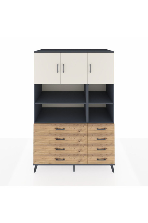 Kronos Dolap 8 Raflı 8 Çekmeceli 3 Kapaklı 132 x 59 x 195 cm Antrasit - Aytaşı - Çam