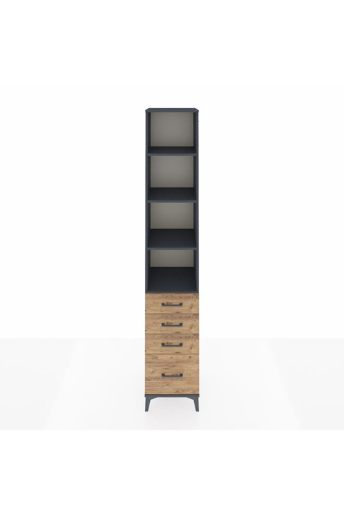 Hyperion Dolap 4 Raflı 4 Çekmeceli 44 x 44 x 243 cm Antrasit - Çam