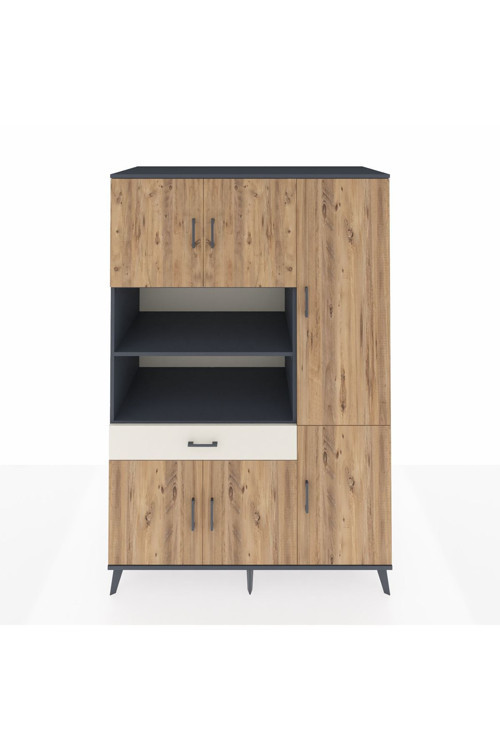 Kronos Dolap 10 Raflı 1 Çekmeceli 6 Kapaklı 132 x 59 x 195 cm Antrasit - Çam - Aytaşı