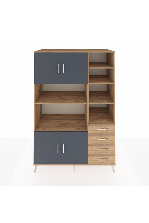 Kronos Dolap 9 Raflı 4 Çekmeceli 4 Kapaklı 132 x 59 x 195 cm Çam - Antrasit - Çam