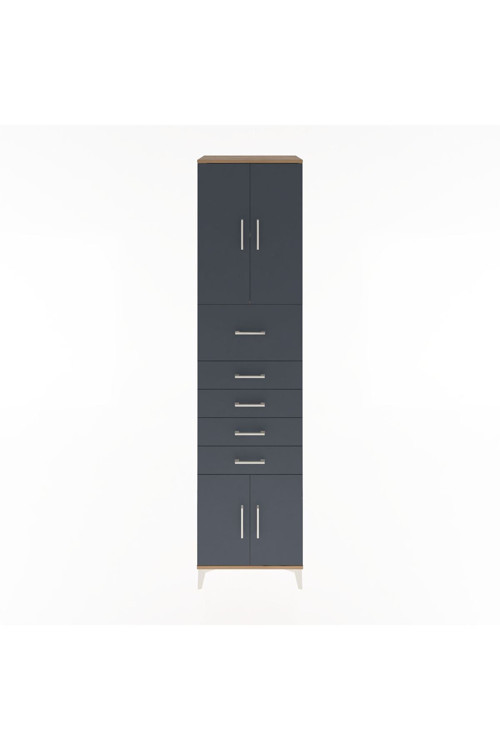 Hyperion Dolap 2 Raflı 5 Çekmeceli 4 Kapaklı 60 x 44 x 243 cm Çam - Antrasit