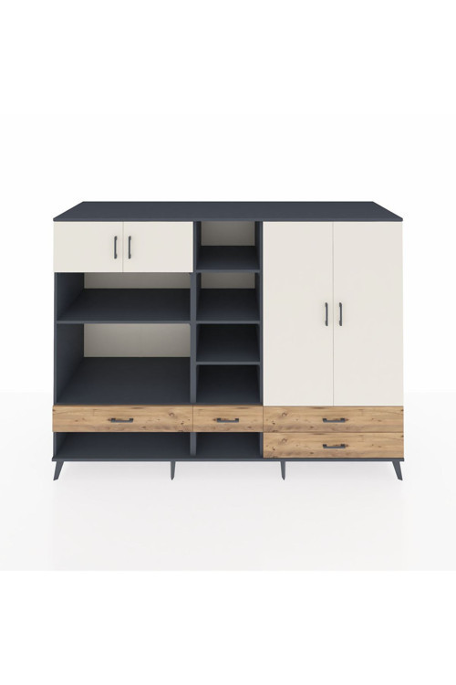Kronos Dolap 12 Raflı 4 Çekmeceli 4 Kapaklı 220 x 59 x 163 cm Antrasit - Aytaşı - Çam