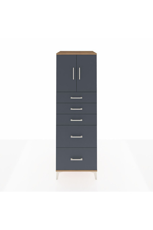 Kronos Dolap 1 Raflı 5 Çekmeceli 2 Kapaklı 60 x 59 x 182 cm Çam - Antrasit