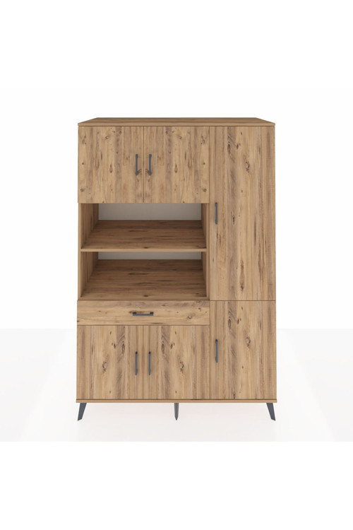 Kronos Dolap 10 Raflı 1 Çekmeceli 6 Kapaklı 132 x 59 x 195 cm Çam - Çam - Çam