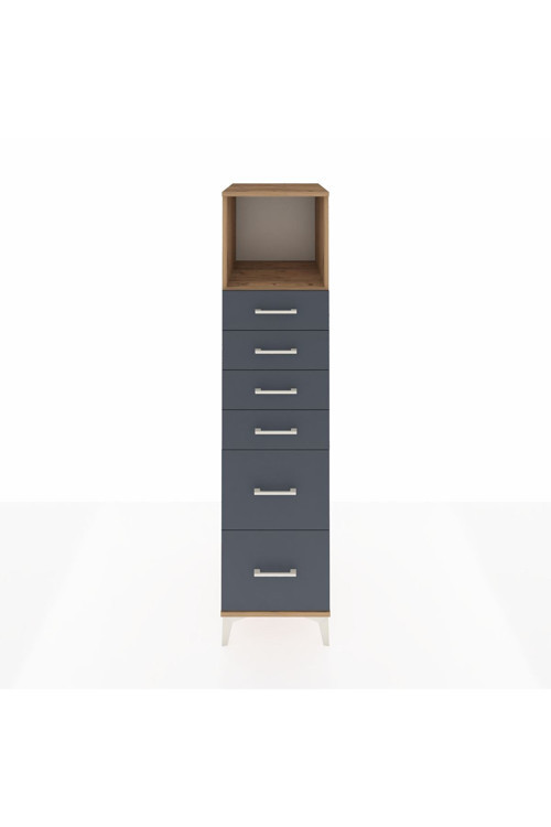 Kronos Dolap 1 Raflı 6 Çekmeceli 44 x 59 x 182 cm Çam - Antrasit