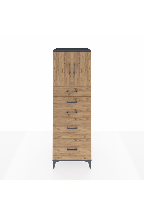 Kronos Dolap 1 Raflı 5 Çekmeceli 2 Kapaklı 60 x 59 x 182 cm Antrasit - Çam