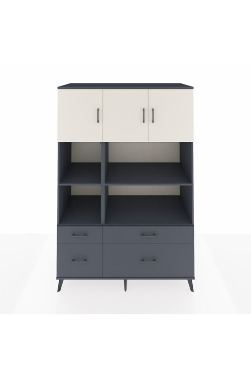 Kronos Dolap 8 Raflı 4 Çekmeceli 3 Kapaklı 132 x 59 x 195 cm Antrasit - Aytaşı - Antrasit