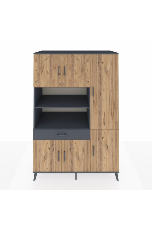 Kronos Dolap 10 Raflı 1 Çekmeceli 6 Kapaklı 132 x 59 x 195 cm Antrasit - Çam - Antrasit