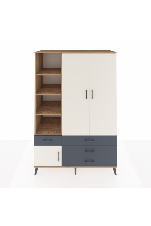 Kronos Dolap 5 Raflı 4 Çekmeceli 1 Askılı 132 x 59 x 195 cm Çam - Aytaşı - Antrasit