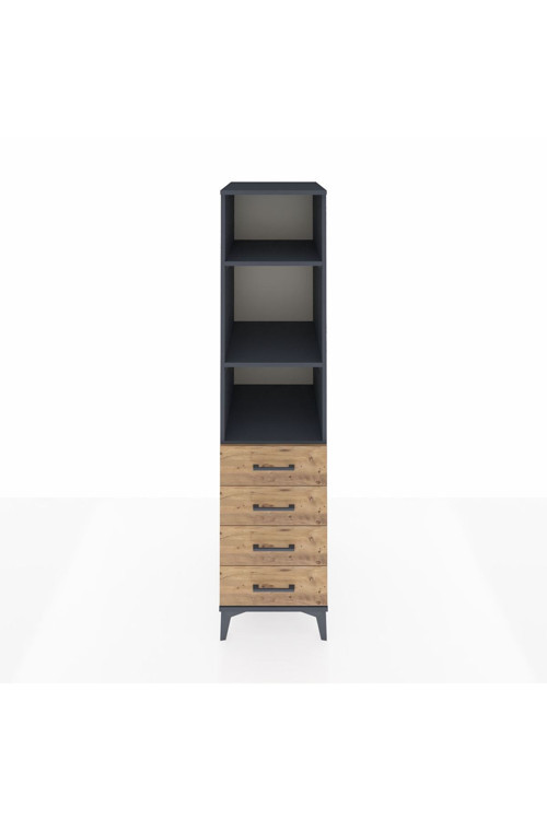Kronos Dolap 3 Raflı 4 Çekmeceli 44 x 59 x 182 cm Antrasit - Çam