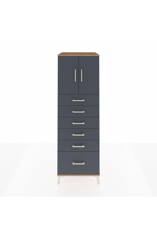 Kronos Dolap 1 Raflı 6 Çekmeceli 2 Kapaklı 60 x 59 x 182 cm Çam - Antrasit