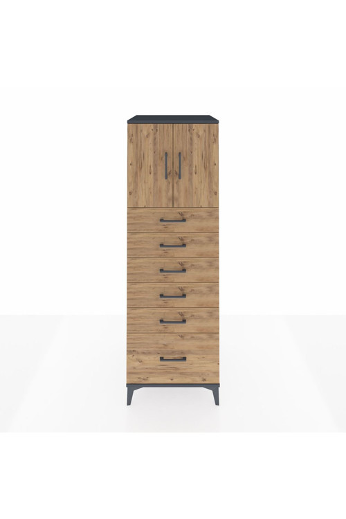 Kronos Dolap 1 Raflı 6 Çekmeceli 2 Kapaklı 60 x 59 x 182 cm Antrasit - Çam