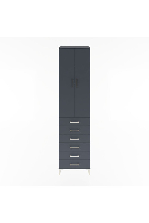 Hyperion Dolap 4 Raflı 6 Çekmeceli 2 Kapaklı 60 x 44 x 243 cm Antrasit - Antrasit