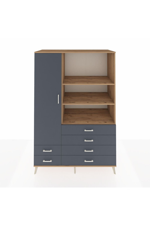 Kronos Dolap 7 Raflı 6 Çekmeceli 1 Kapaklı 132 x 59 x 195 cm Çam - Antrasit - Antrasit