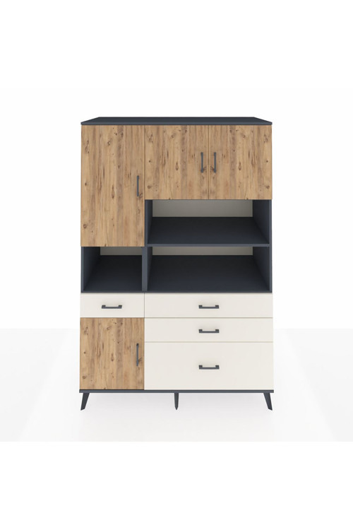 Kronos Dolap 9 Raflı 4 Çekmeceli 4 Kapaklı 132 x 59 x 195 cm Antrasit - Çam - Aytaşı