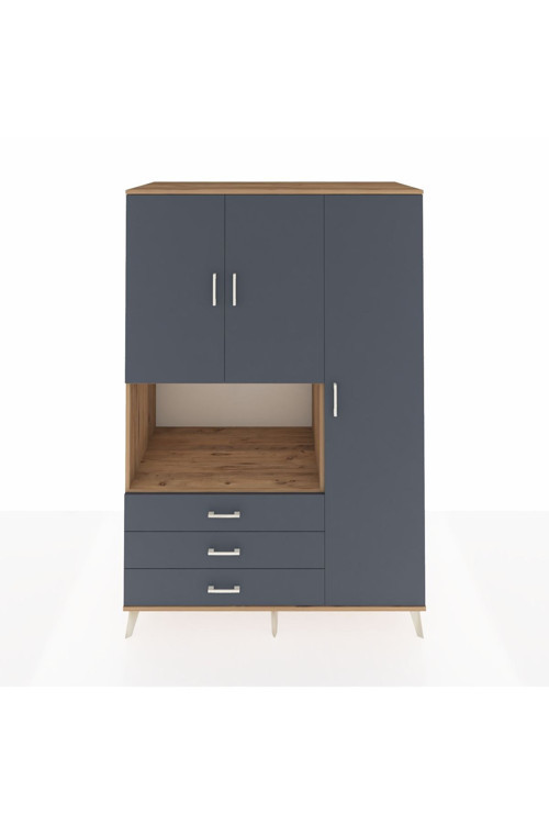 Kronos Dolap 7 Raflı 3 Çekmeceli 3 Kapaklı 132 x 59 x 195 cm Çam - Antrasit - Antrasit