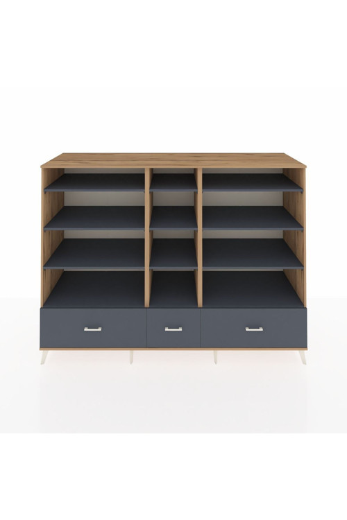 Kronos Dolap 12 Raflı 3 Çekmeceli 220 x 59 x 163 cm Çam - Antrasit