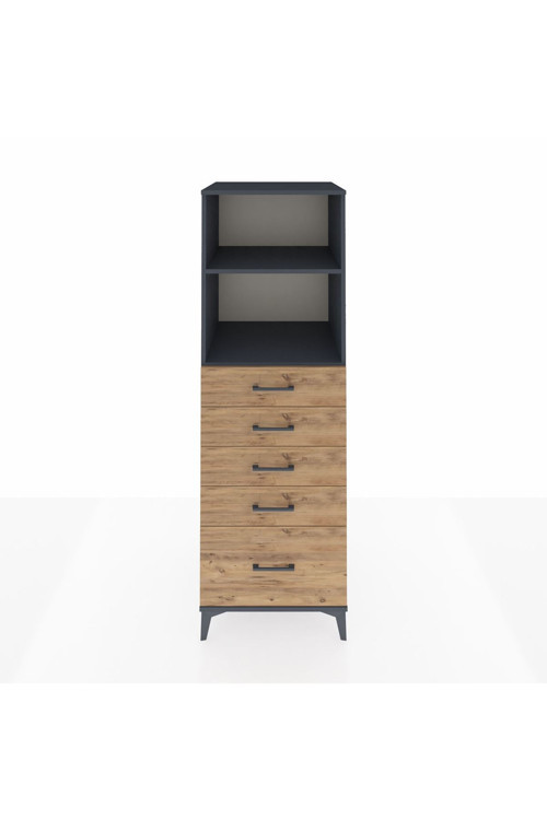 Kronos Dolap 2 Raflı 5 Çekmeceli 60 x 59 x 182 cm Antrasit - Çam