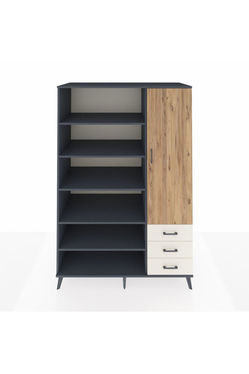Kronos Dolap 9 Raflı 3 Çekmeceli 1 Kapaklı 132 x 59 x 195 cm Antrasit - Çam - Aytaşı