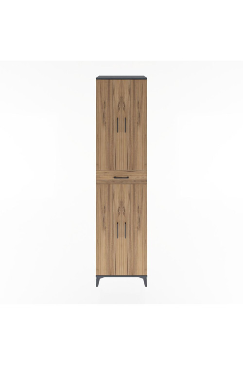 Hyperion Dolap 5 Raflı Tek Çekmeceli 4 Kapaklı 60x44x243 Antrasit-Çam