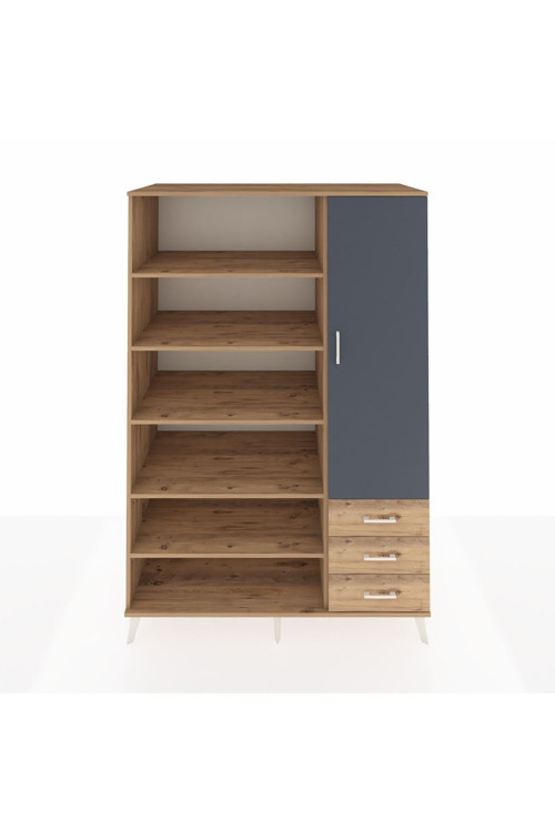 Kronos Dolap 9 Raflı 3 Çekmeceli 1 Kapaklı 132 x 59 x 195 cm Çam - Antrasit - Çam