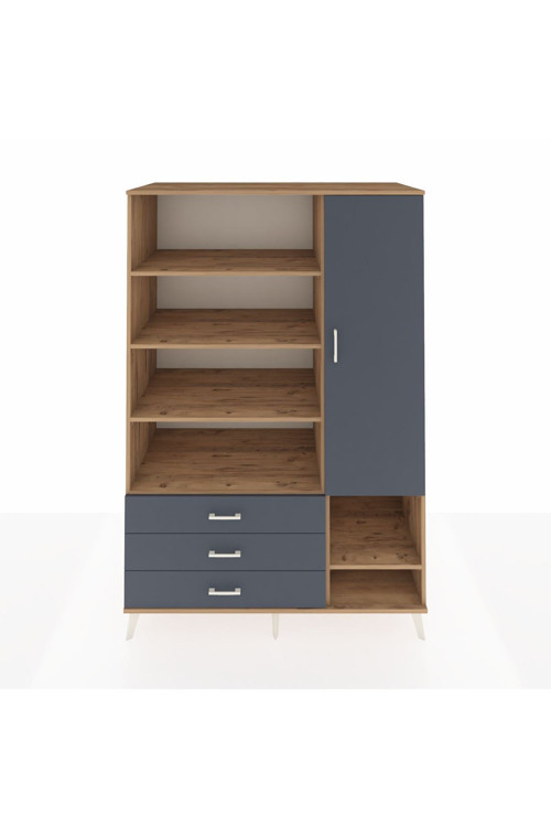 Kronos Dolap 9 Raflı 3 Çekmeceli 1 Kapaklı 132 x 59 x 195 cm Çam - Antrasit - Antrasit
