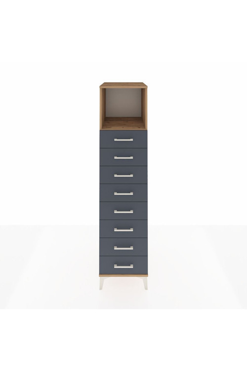 Kronos Dolap 1 Raflı 8 Çekmeceli 44 x 59 x 182 cm Çam - Antrasit
