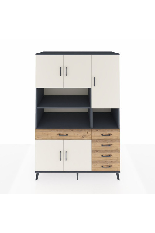 Kronos Dolap 9 Raflı 5 Çekmeceli 5 Kapaklı 132 x 59 x 195 cm Antrasit - Aytaşı - Çam
