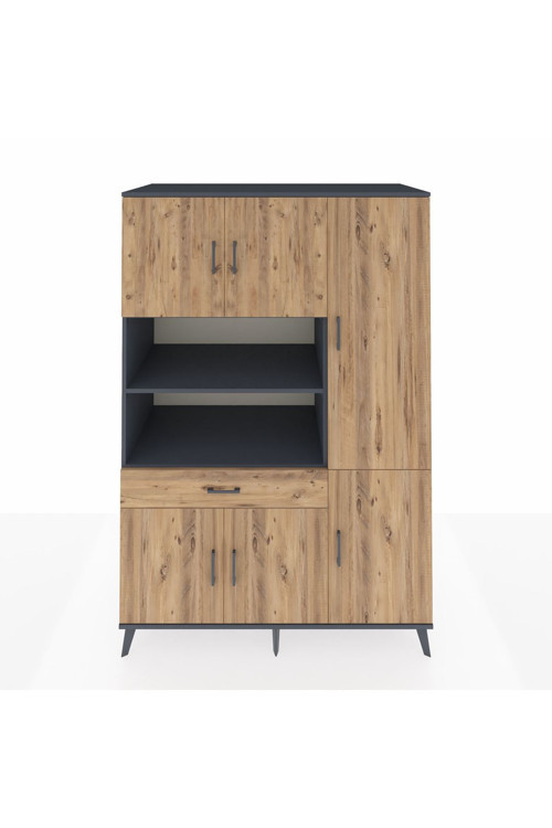 Kronos Dolap 10 Raflı 1 Çekmeceli 6 Kapaklı 132 x 59 x 195 cm Antrasit - Çam - Çam
