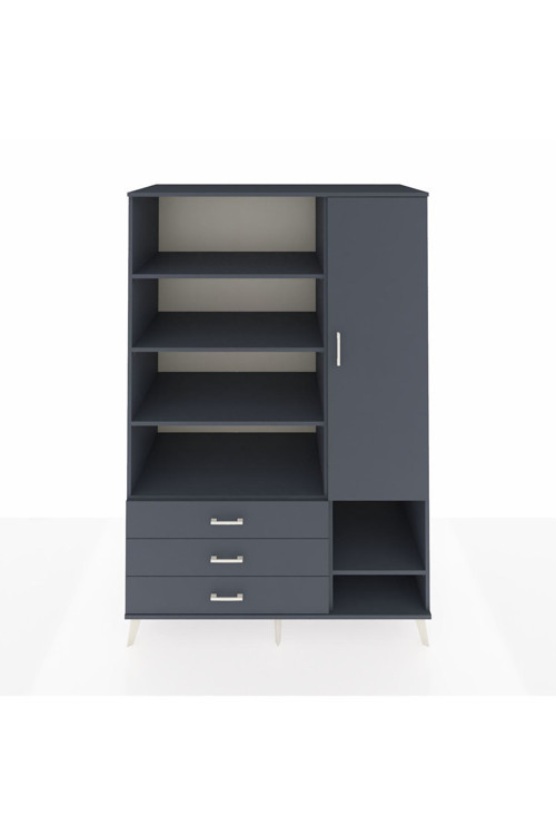 Kronos Dolap 9 Raflı 3 Çekmeceli 1 Kapaklı 132 x 59 x 195 cm Antrasit - Antrasit - Antrasit
