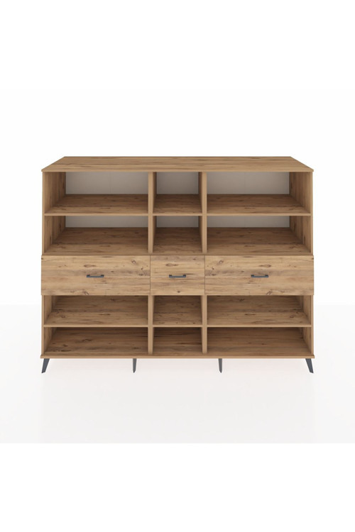 Kronos Dolap 9 Raflı 3 Çekmeceli 220 x 59 x 163 cm Çam - Çam