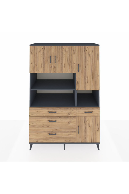 Kronos Dolap 9 Raflı 4 Çekmeceli 4 Kapaklı 132 x 59 x 195 cm Antrasit - Çam - Çam