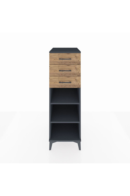 Kronos Dolap 2 Raflı 3 Çekmeceli 44x59x134 Antrasit-Çam